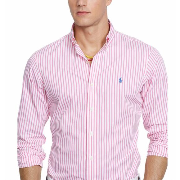 Ralph Lauren Mens Custom Fit Shirt Medium Pink White Striped Button Down Preppy - Picture 5 of 15